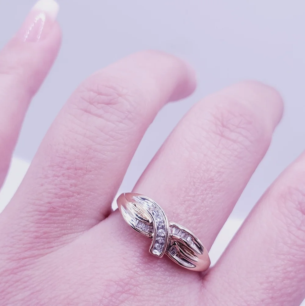 10k Solid Yellow & White Gold Genuine Diamond Band Ring